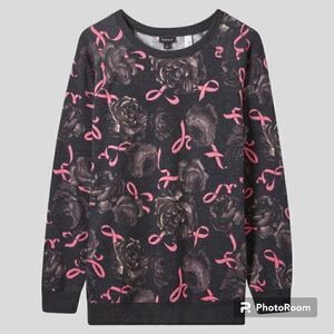 4X 26W Torrid Grey Pink Ribbon Cozy Fleece Sweatshirt Breast Cancer Awareness ri